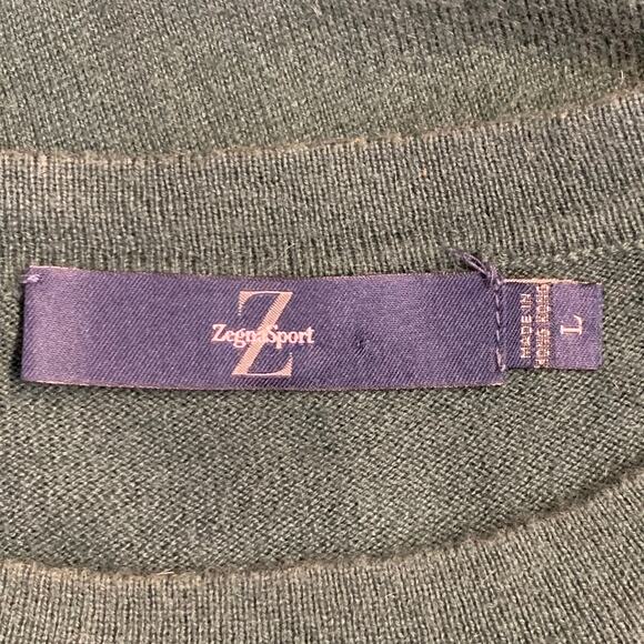 Z ZEGNA Size L Green Cotton Cashmere Crew Neck Pullover - Picture 6 of 8